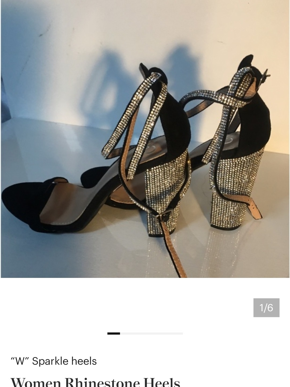 Women Black Rhinestone Block Heel Sandals
